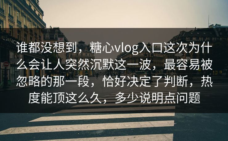 谁都没想到，糖心vlog入口这次为什么会让人突然沉默这一波，最容易被忽略的那一段，恰好决定了判断，热度能顶这么久，多少说明点问题